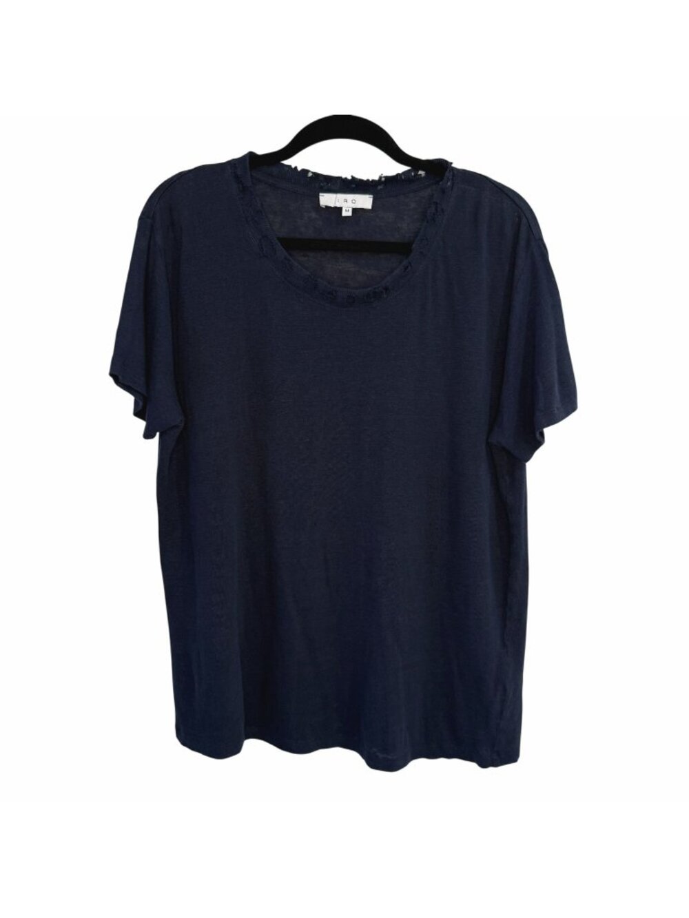 IRO Black Linen T-Shirt Raw Edge Crew Neckline Size M Lightweight Portugal